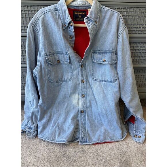 Woolrich Men's Fleece Lined Denim Blue Jean Shirt/Jacket Sz Med B29 - Picture 1 of 9